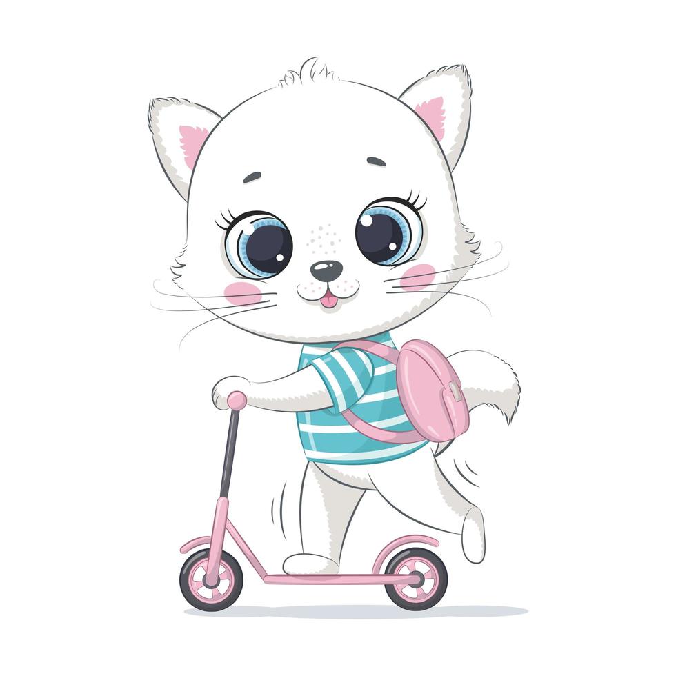 Cute baby kitten on scooter vector