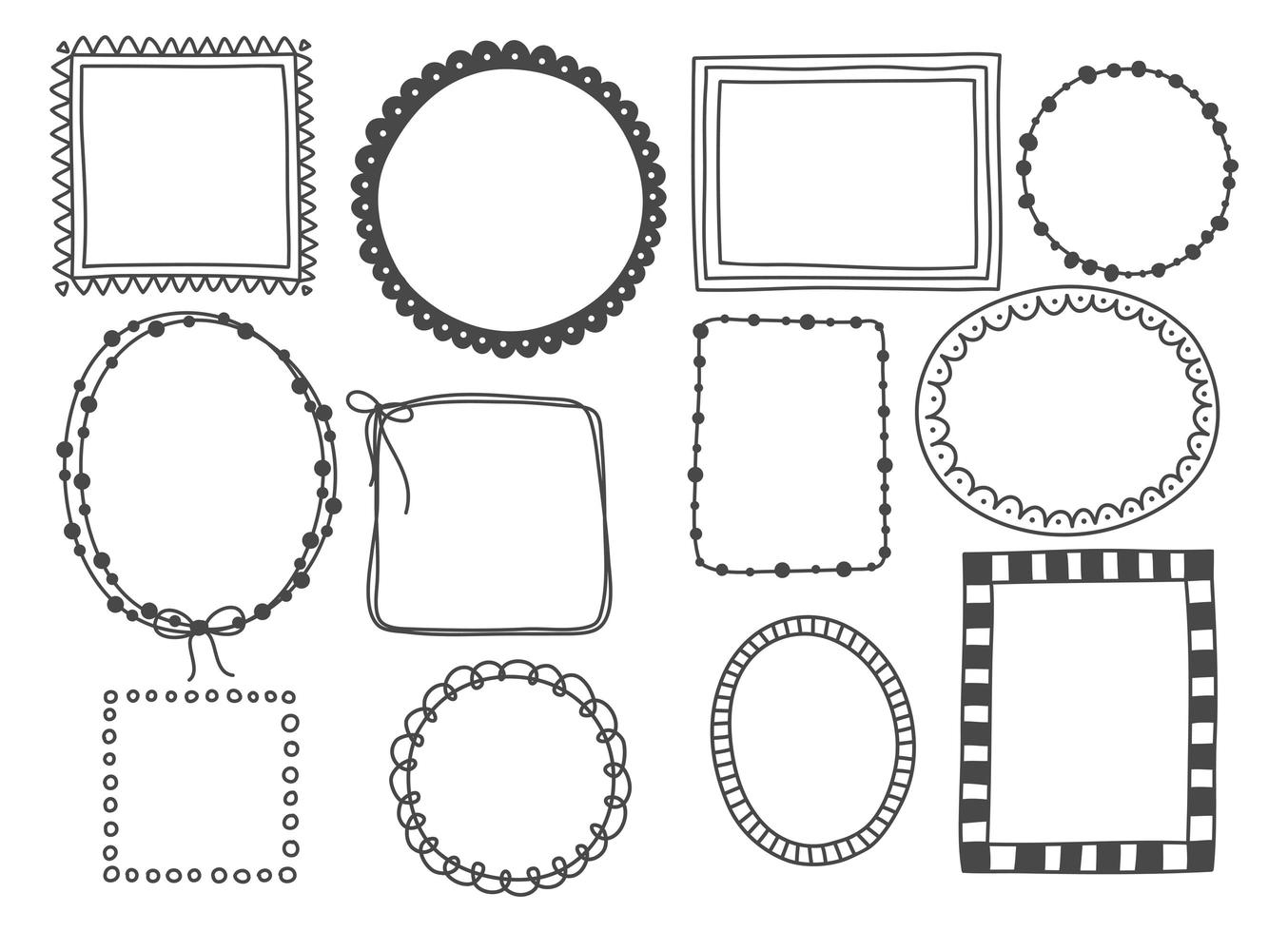 Hand drawn set of doodle frame vector