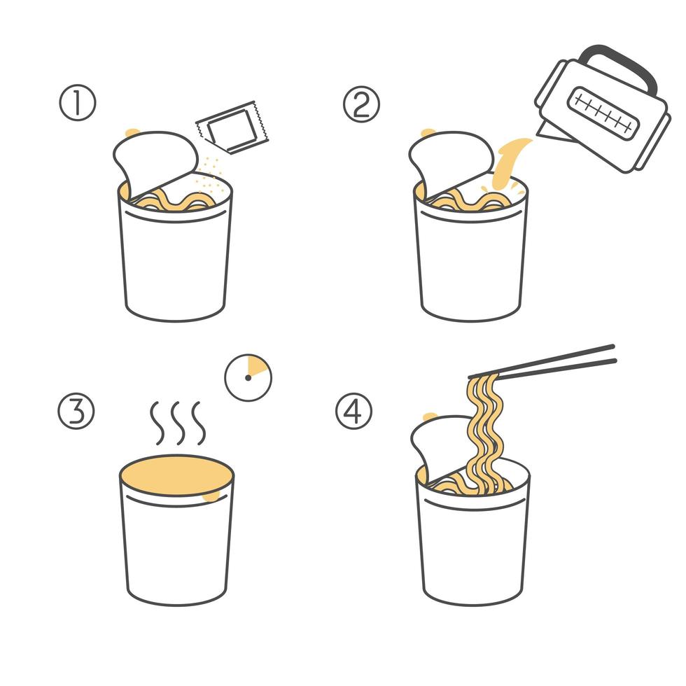 Steps how to cook instant noodles vector