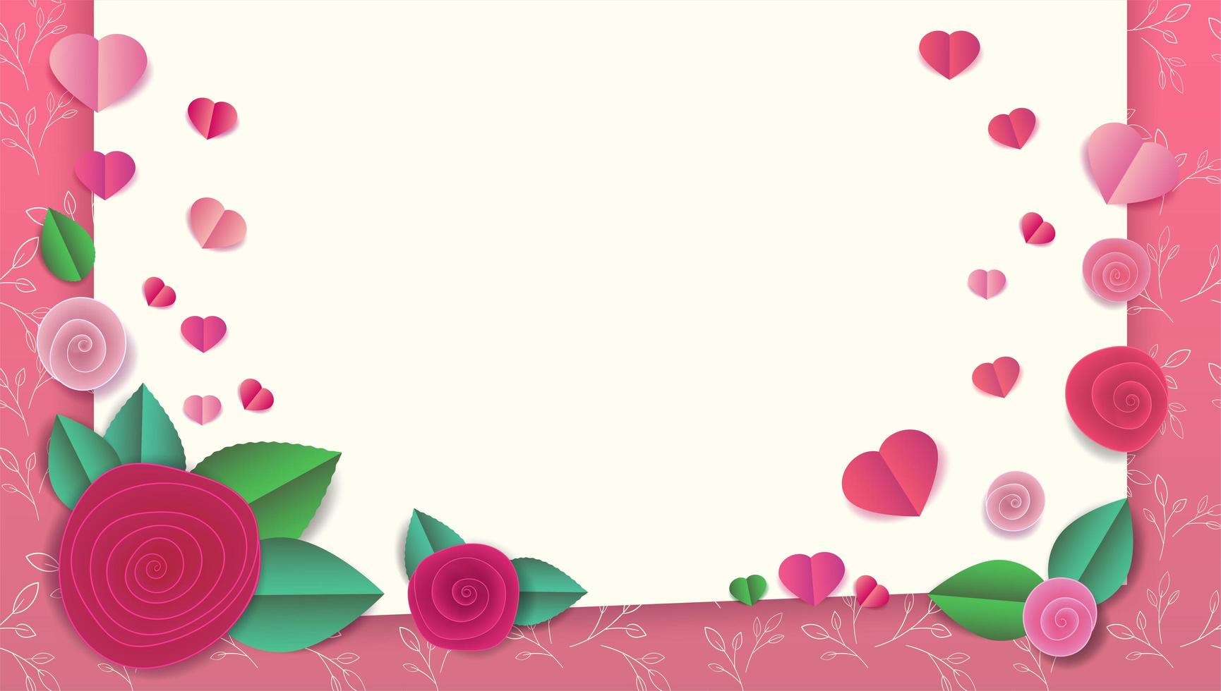 Amor banner de saludo de primavera con flores de papel y corazones vector