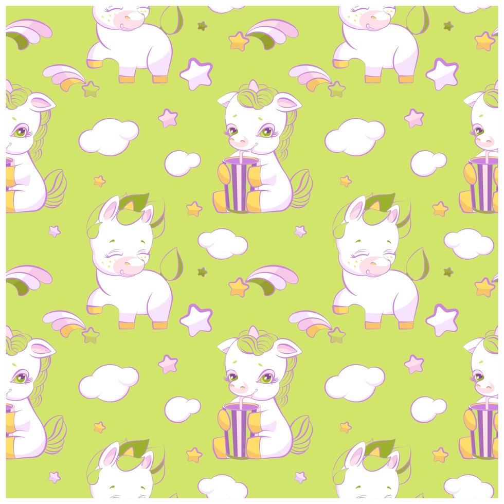 Cute little unicorns green seamless pattern vector