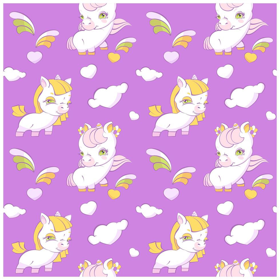 Cute little unicorns lavander seamless pattern vector