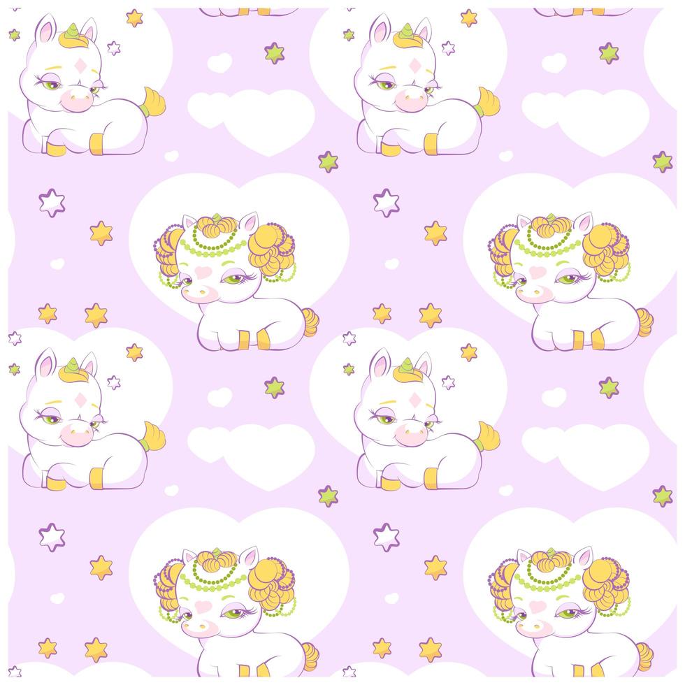 Cute little princess unicorns pink seamless pattern vector