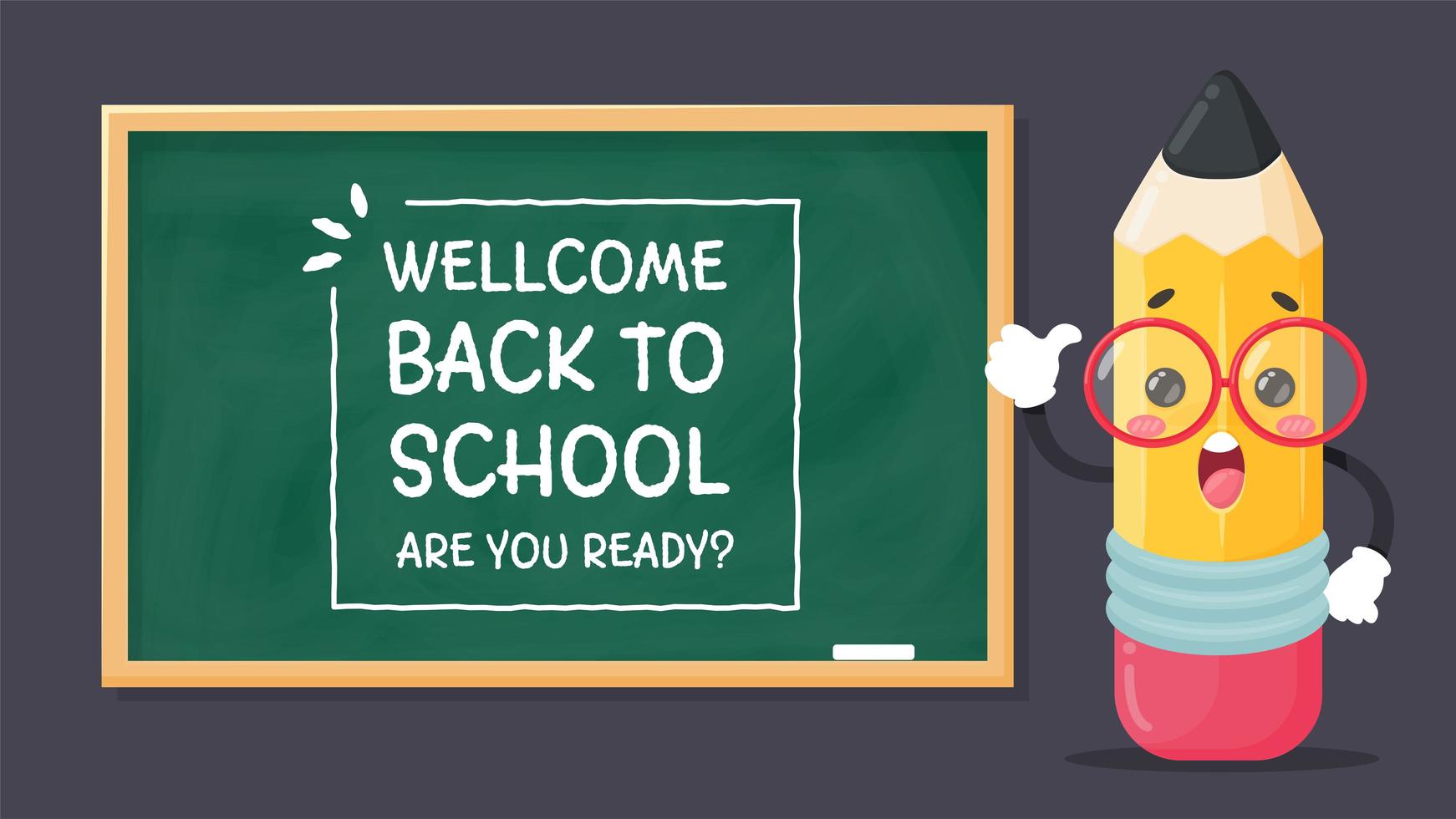 Pencil and welcome back to school blackboard vector