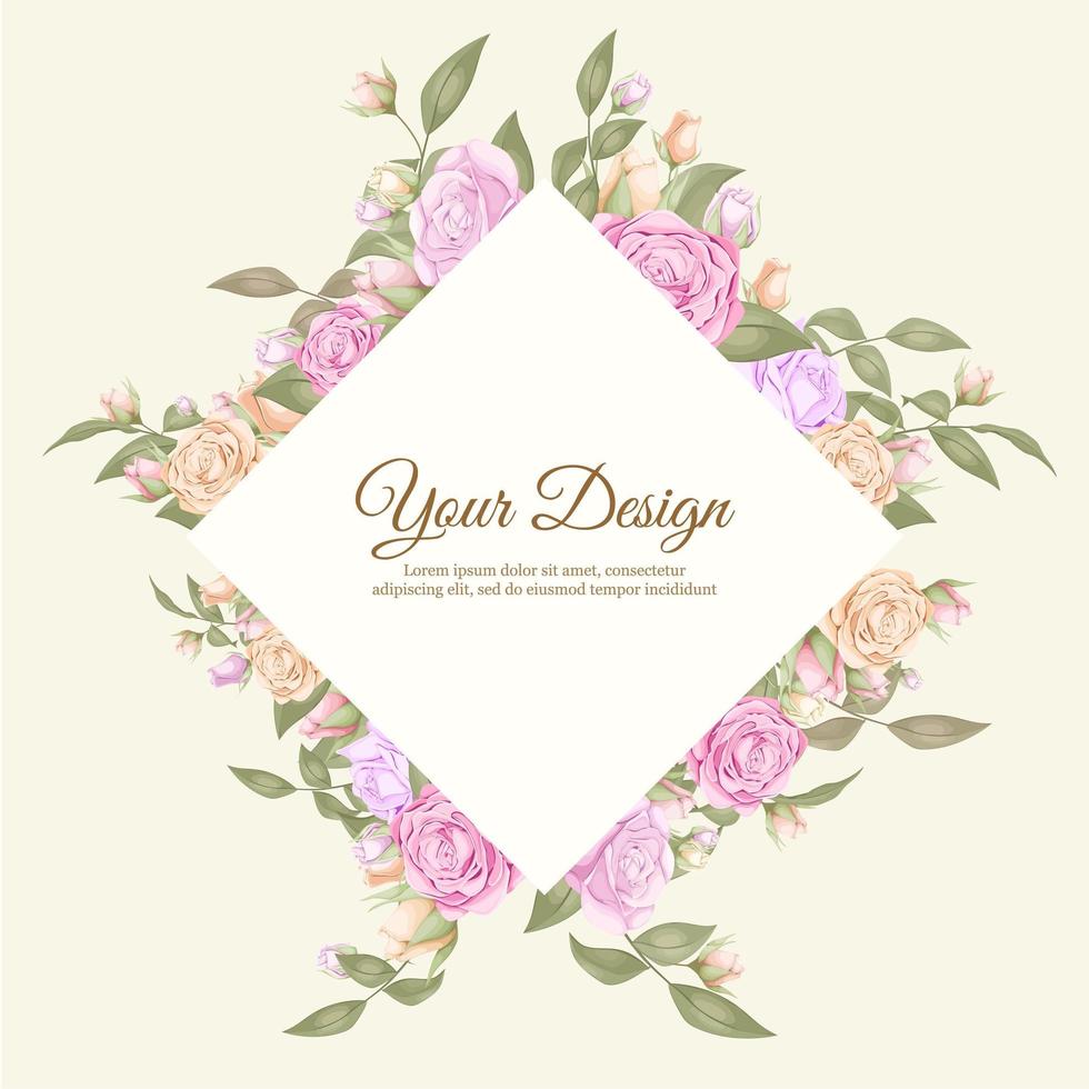 Elegant rose invitation template with diamond frame shape  vector