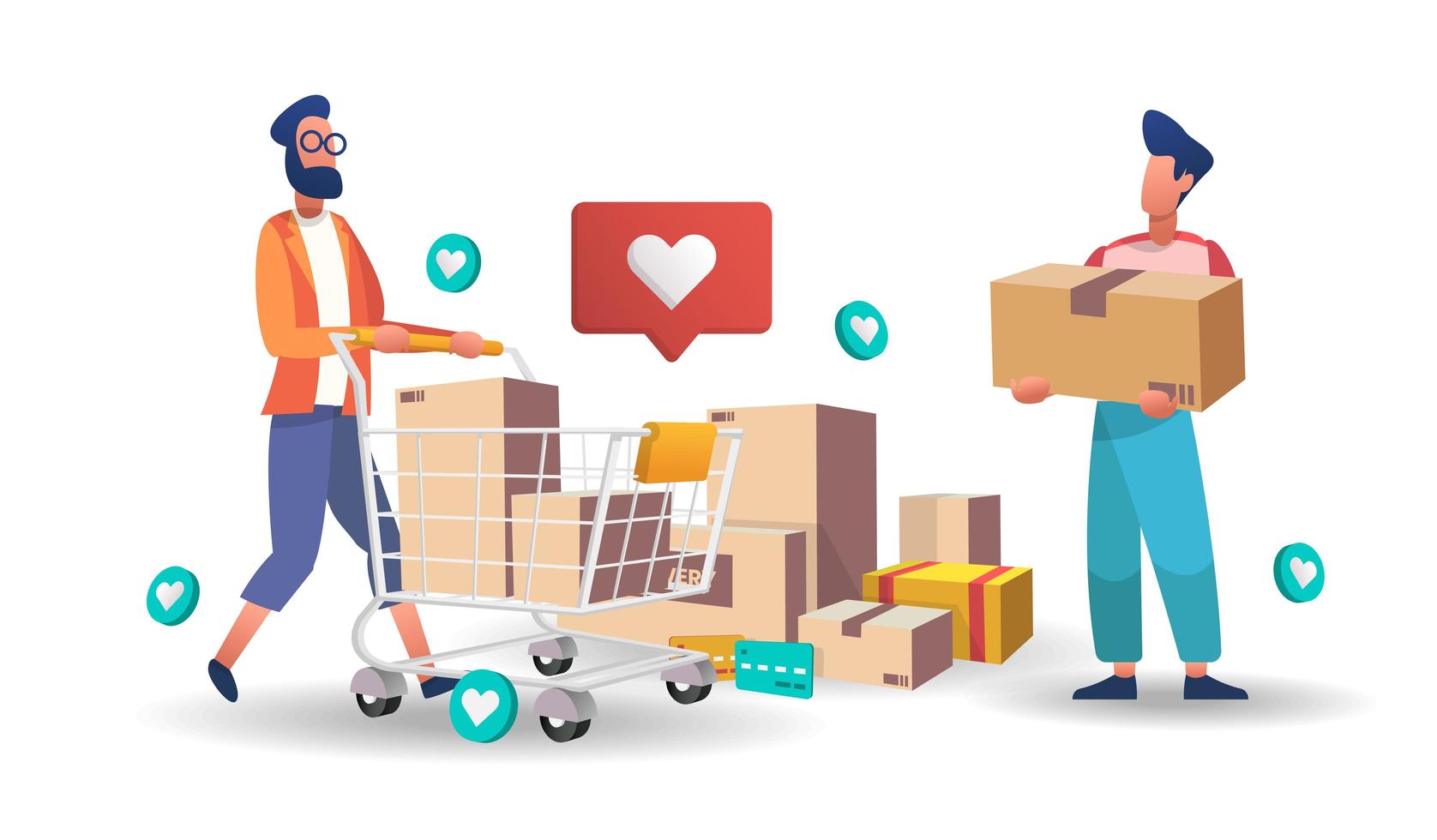 Men with packages and shopping cart vector