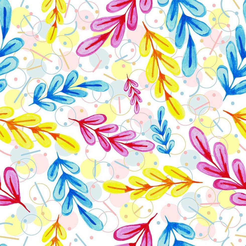 Colorful Floral Pattern with Watercolor Leaves vector