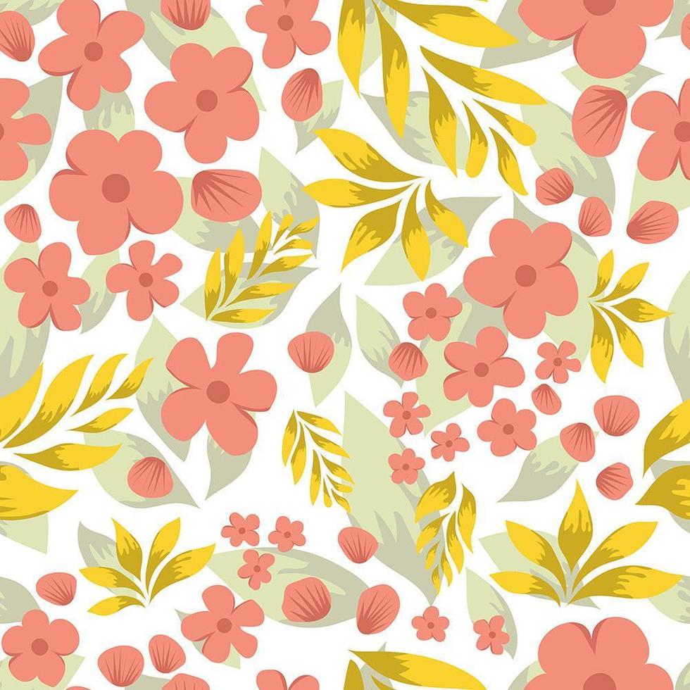 Lovely Flat Floral Pattern Background with Yellow Leaves vector