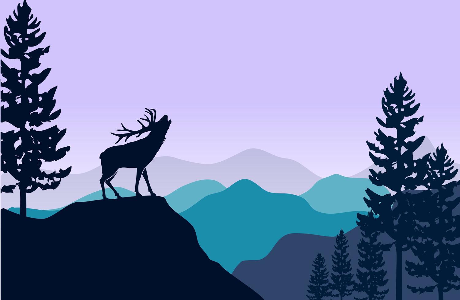 Silhouette of deer and pine trees vector