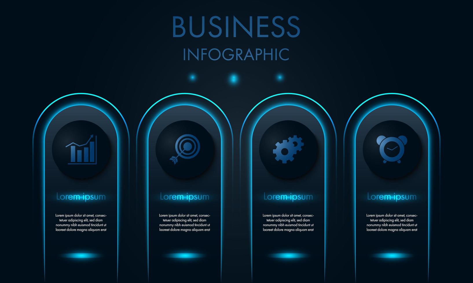 Infografía de negocios con iconos y brillo de neón azul vector