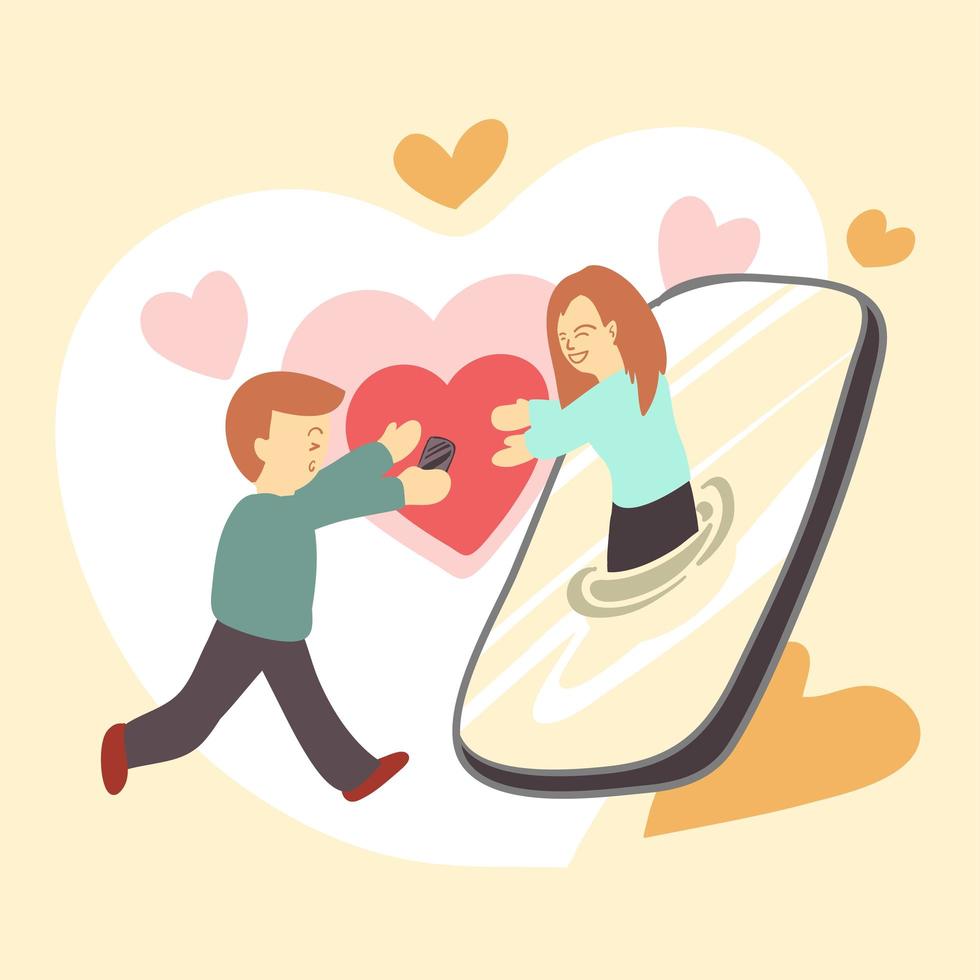 Couple lover closing together by smartphone vector