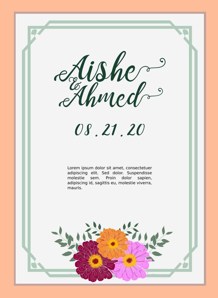 plantilla de tarjeta de invitación de boda con flor de amarillys vector