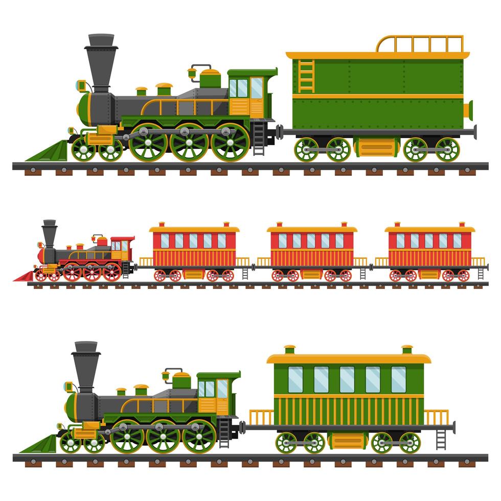 Vintage Train on Railroad on White vector