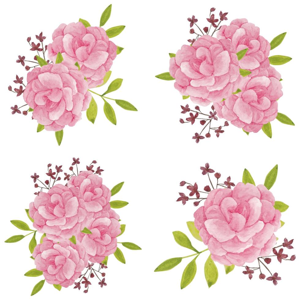 conjunto de ramo de flores de peonía acuarela pintada a mano vector