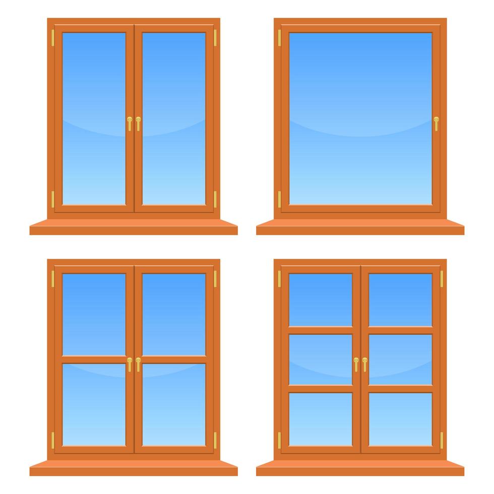 Wooden Windows Set on White vector