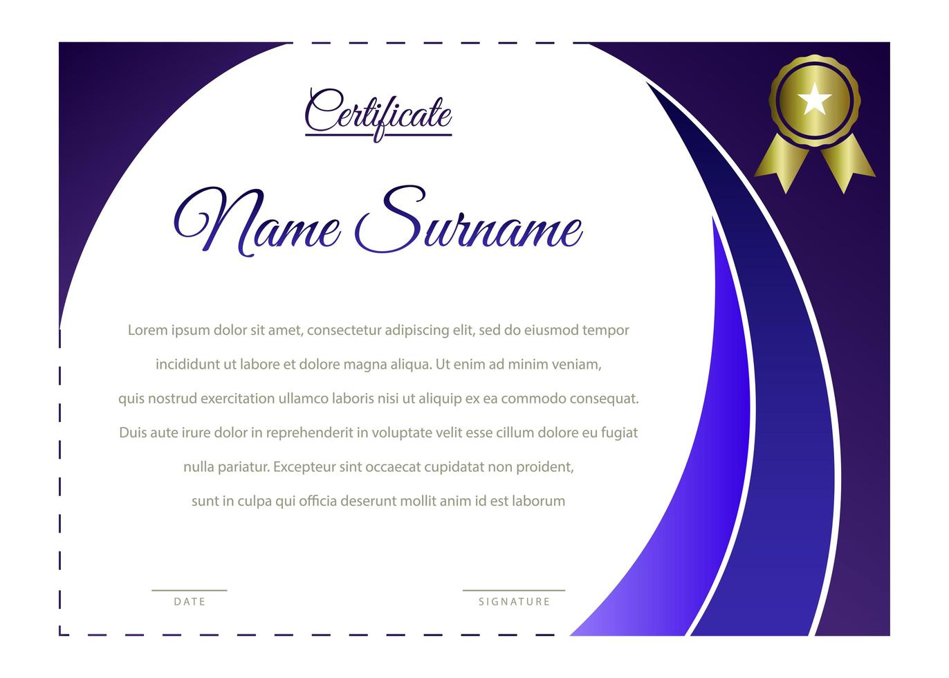 Blue Gradient Curved Corner Certificate Template vector