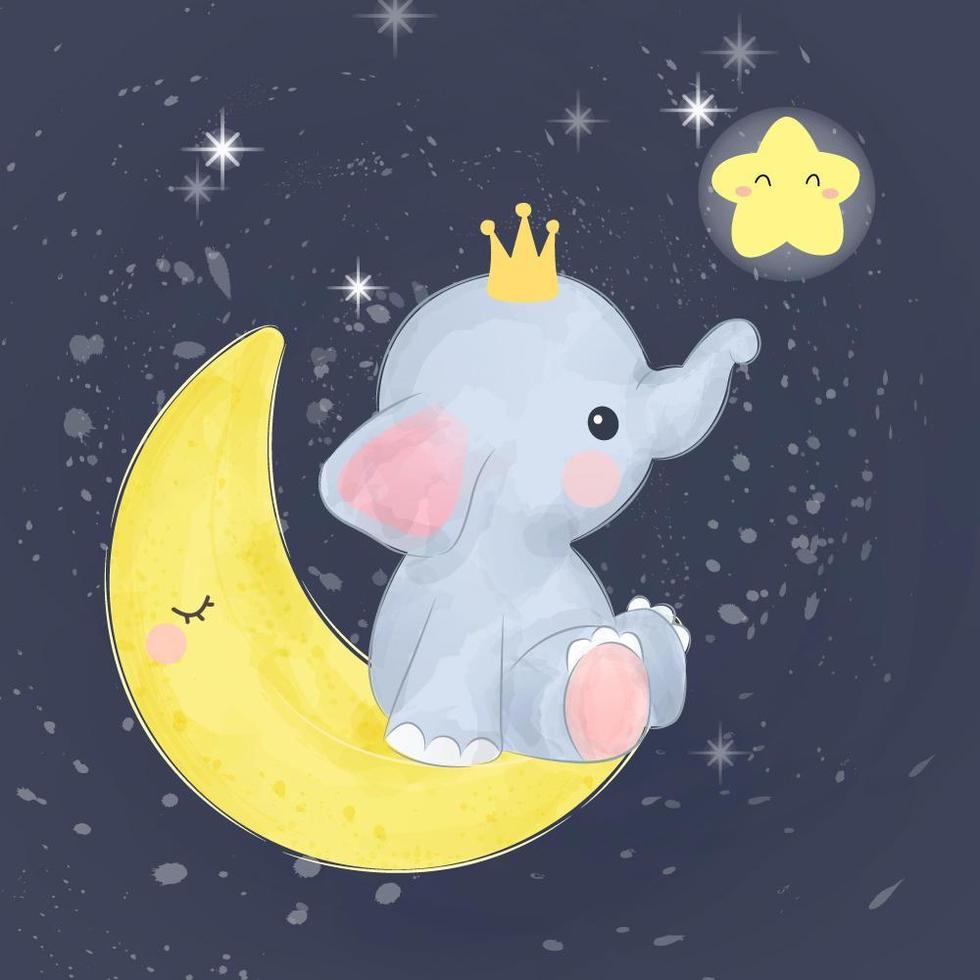 bebé elefante en luna vector