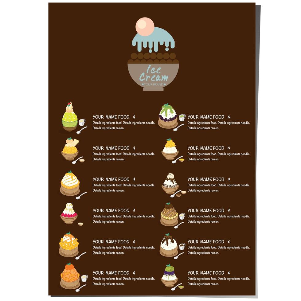 Menu template Ice cream dessert. vector