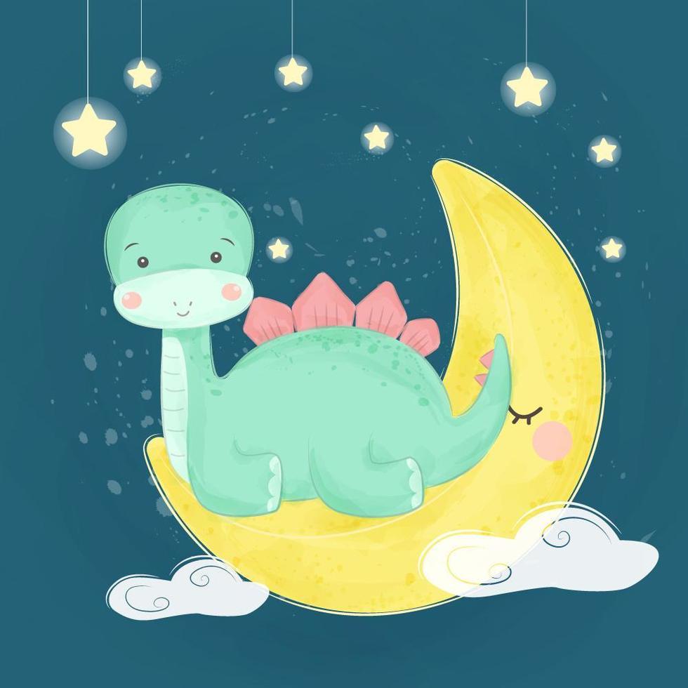 bebé dinosaurio sentado en la luna vector