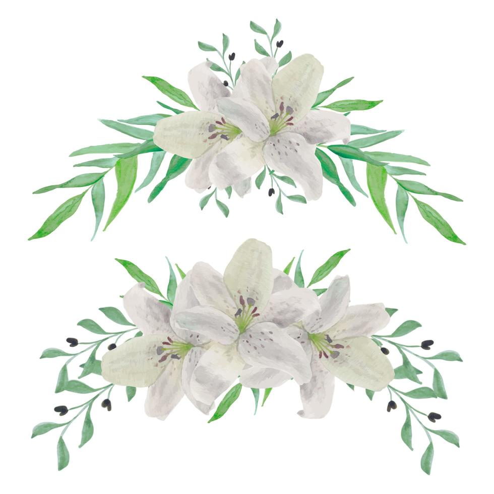 Vintage lily flower arrangement watercolor set vector