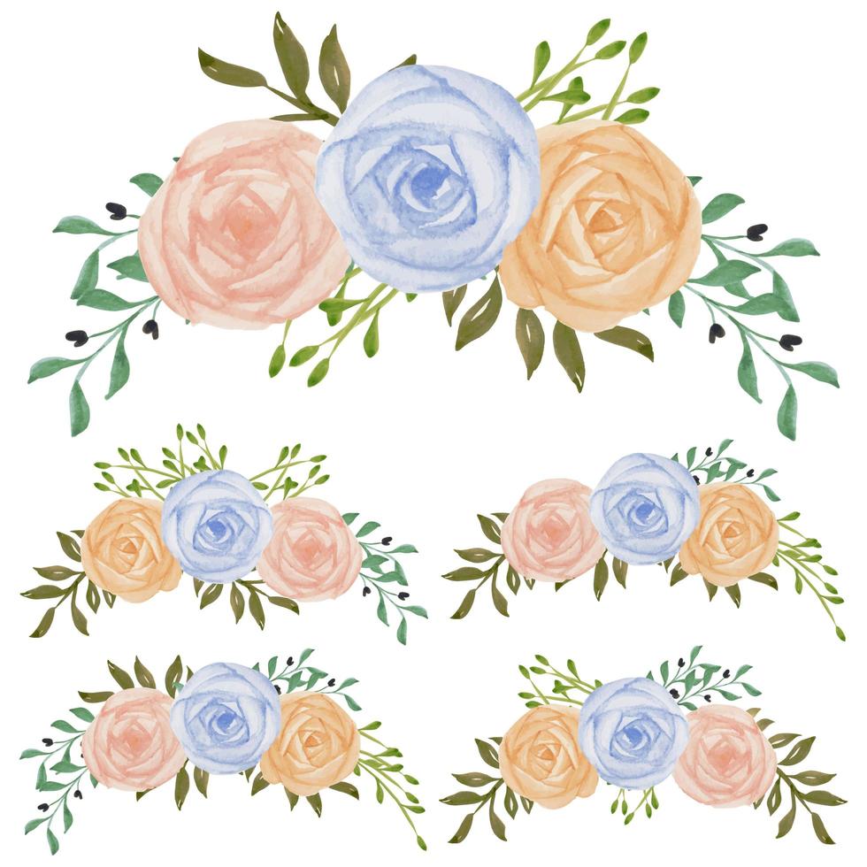 Watercolor hand painted pastel rose flower arrangement set vector