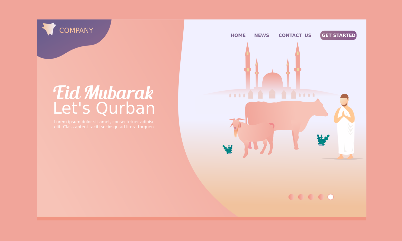 Feliz página de aterrizaje de eid mubarak con mezquita vector