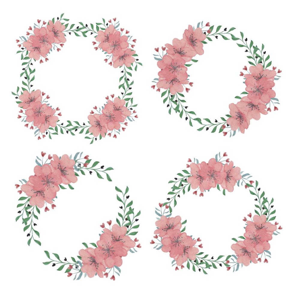 conjunto de guirnalda floral de flor de cerezo vector