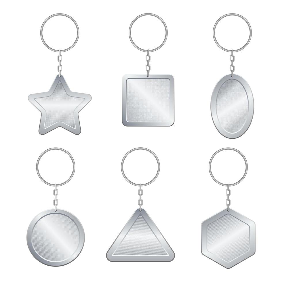 Metallic keychain set isolated on white background vector