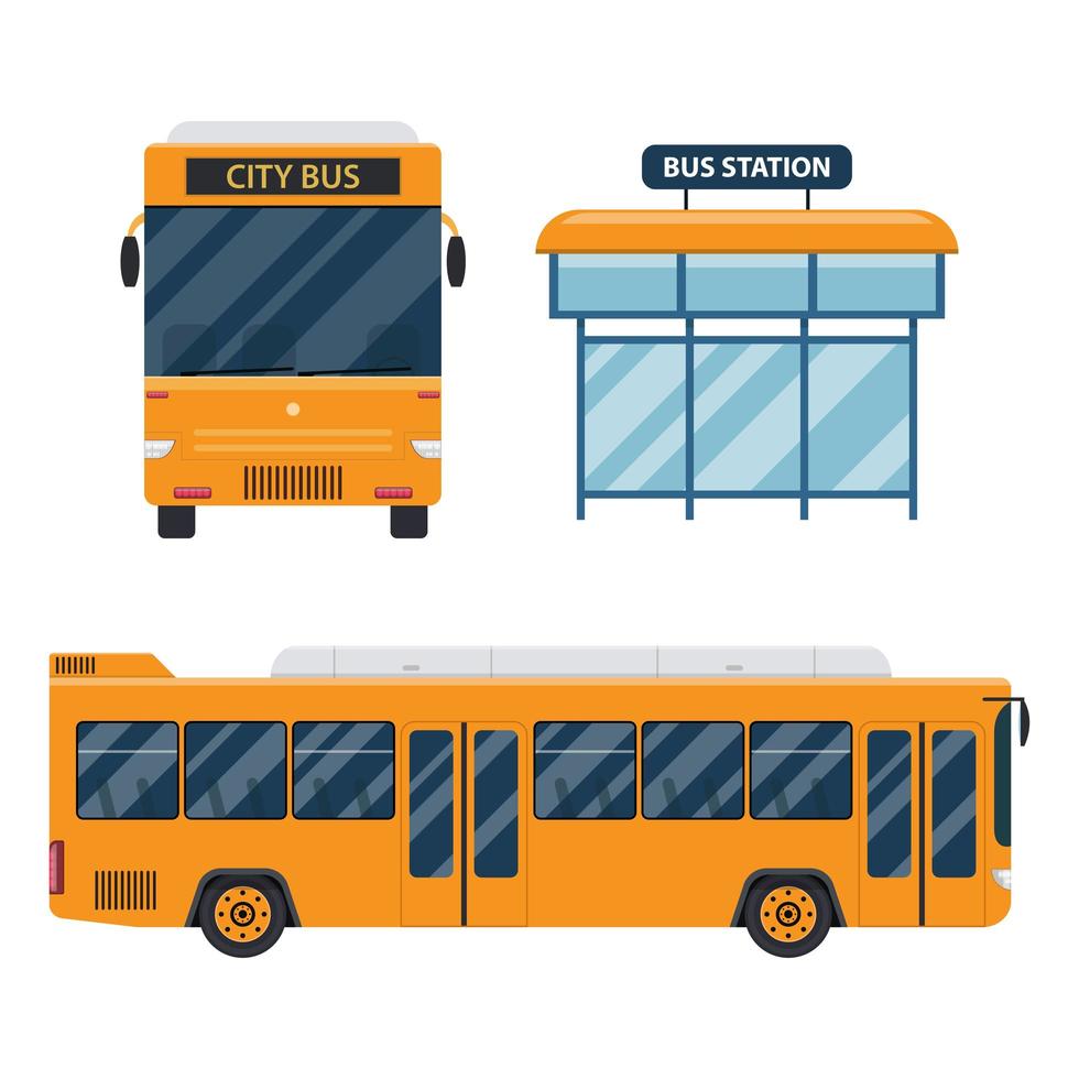 Conjunto de autobuses urbanos aislado sobre fondo blanco. vector