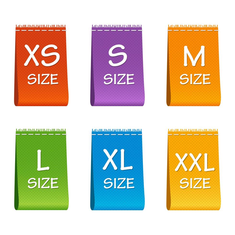 Clothing size labels isolated on white background vector