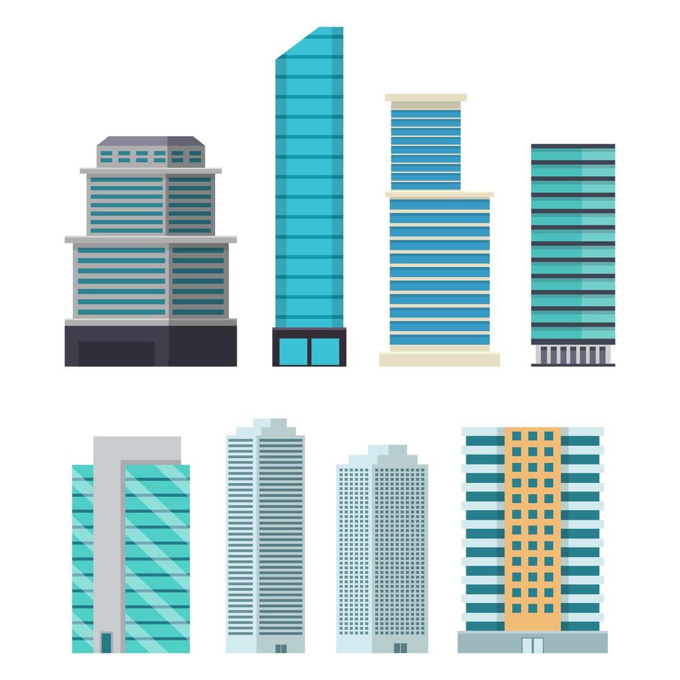 Skyscraper city buildings set isolated on white background vector