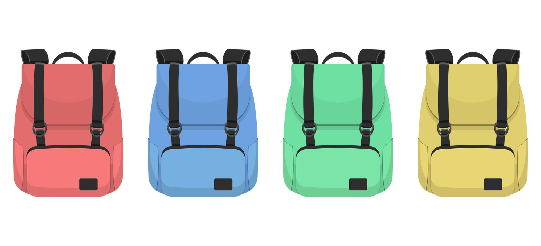 Conjunto de mochila aislado sobre fondo blanco. vector