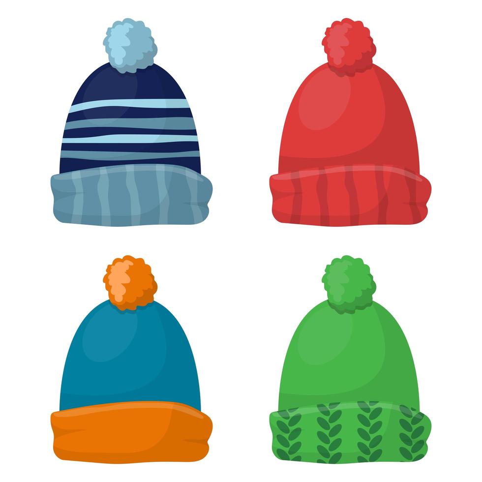 conjunto de gorro de invierno aislado en el fondo vector