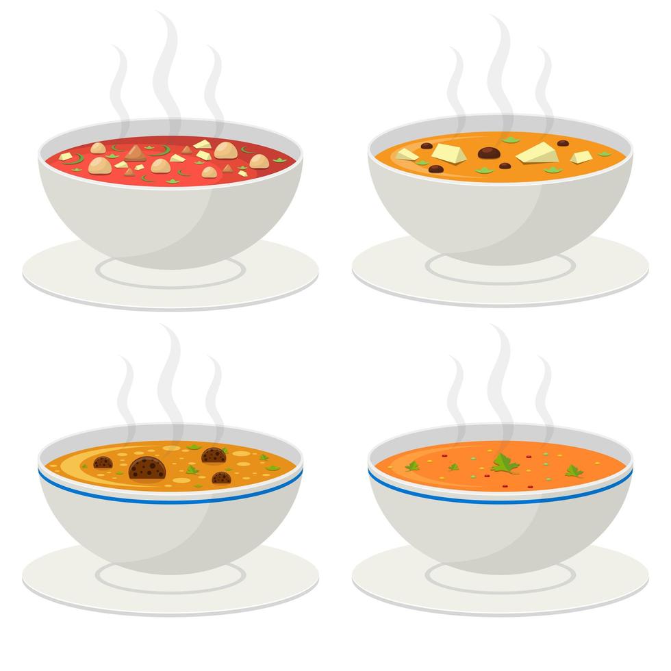 Sopa de verduras caliente aislado sobre fondo blanco. vector