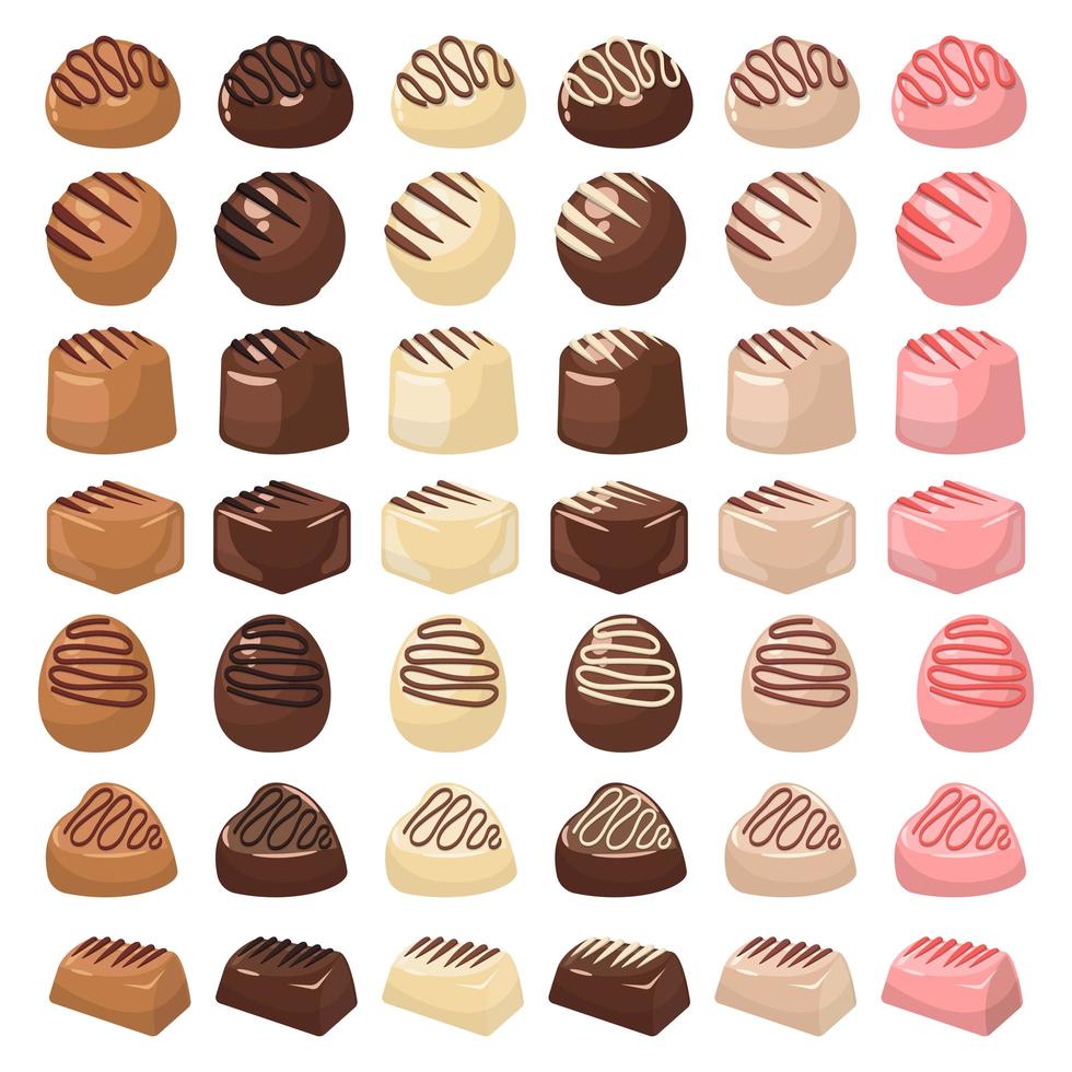 Dulces de chocolate aislado sobre fondo blanco. vector