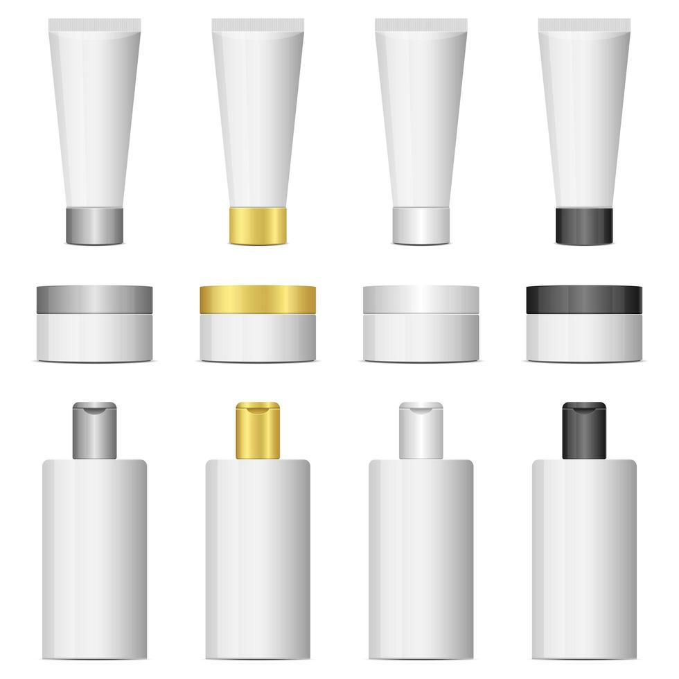 Embalaje de productos cosméticos aislado sobre fondo blanco. vector