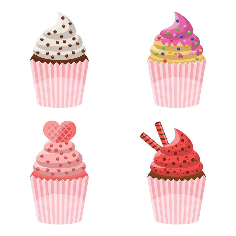 deliciosos cupcakes aislados sobre fondo blanco vector