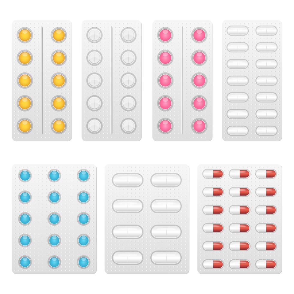 Píldoras médicas aisladas sobre fondo blanco. vector