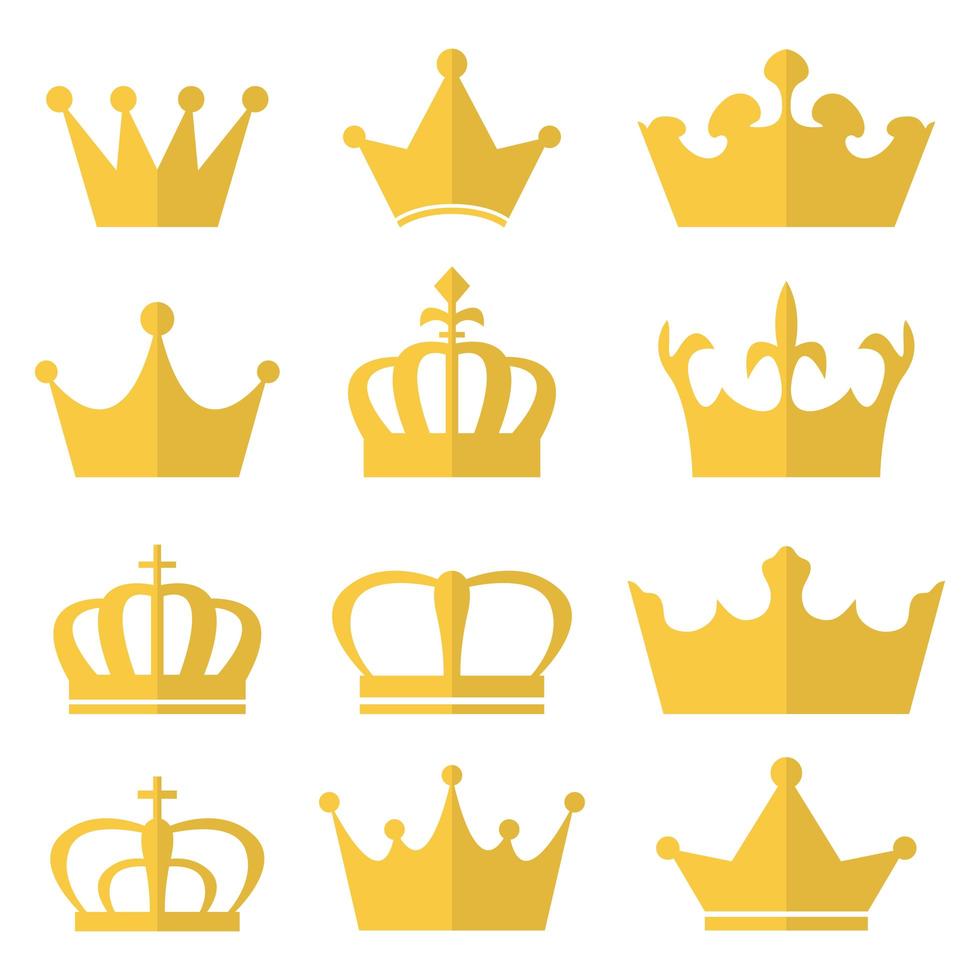 Conjunto de corona real aislado sobre fondo blanco. vector