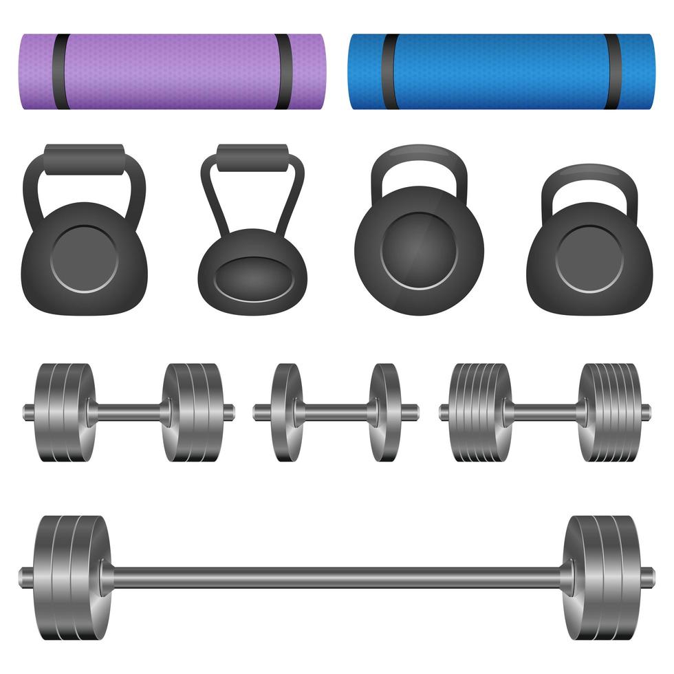 Dumbbell set and yoga mat isolated on white background vector