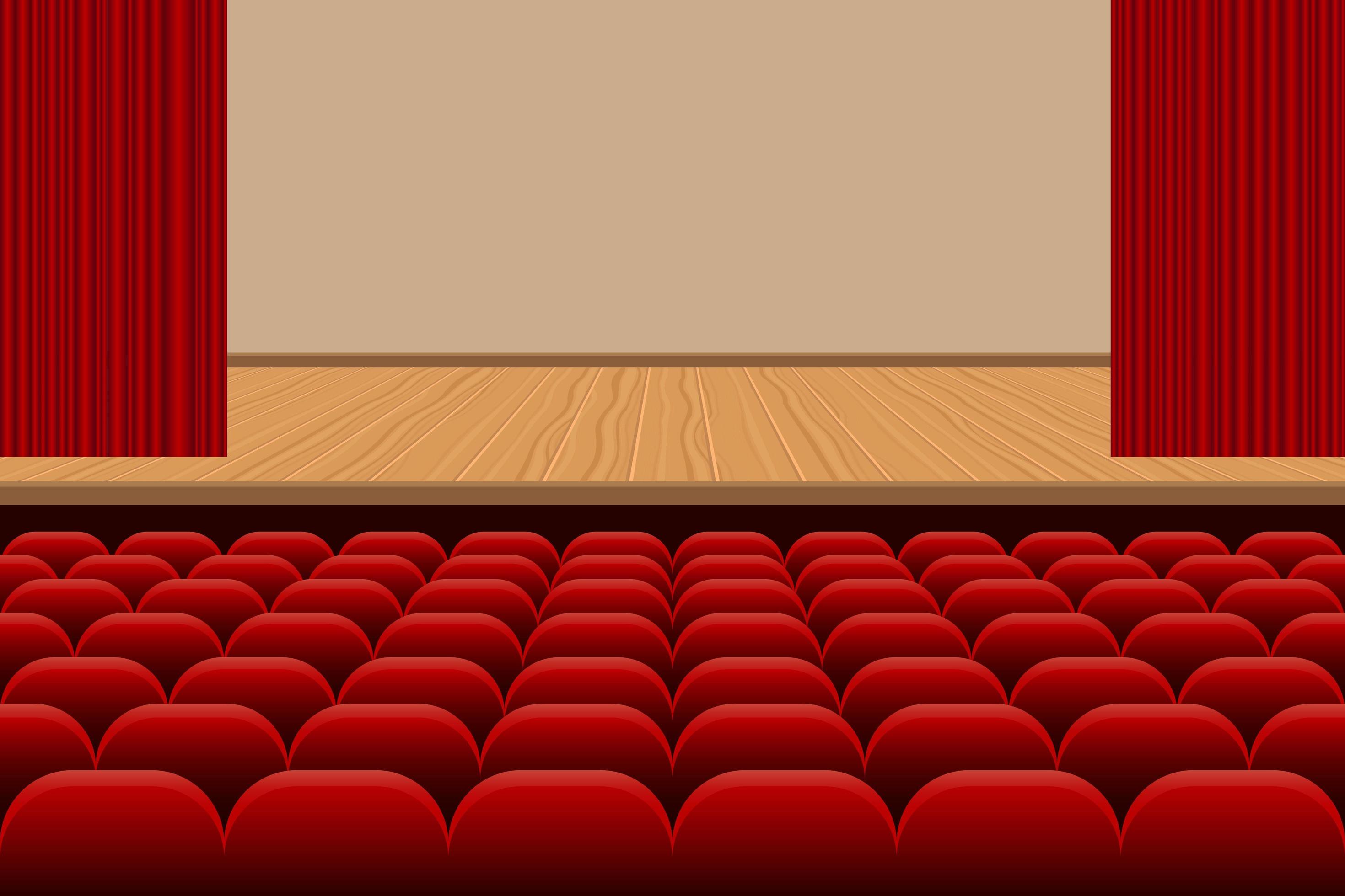 Theatre hall with rows of seats and stage 1214045 Vector Art at Vecteezy
