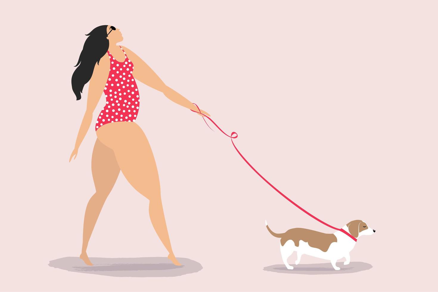 diseño de estilo de vida de verano con mujer paseando perro vector