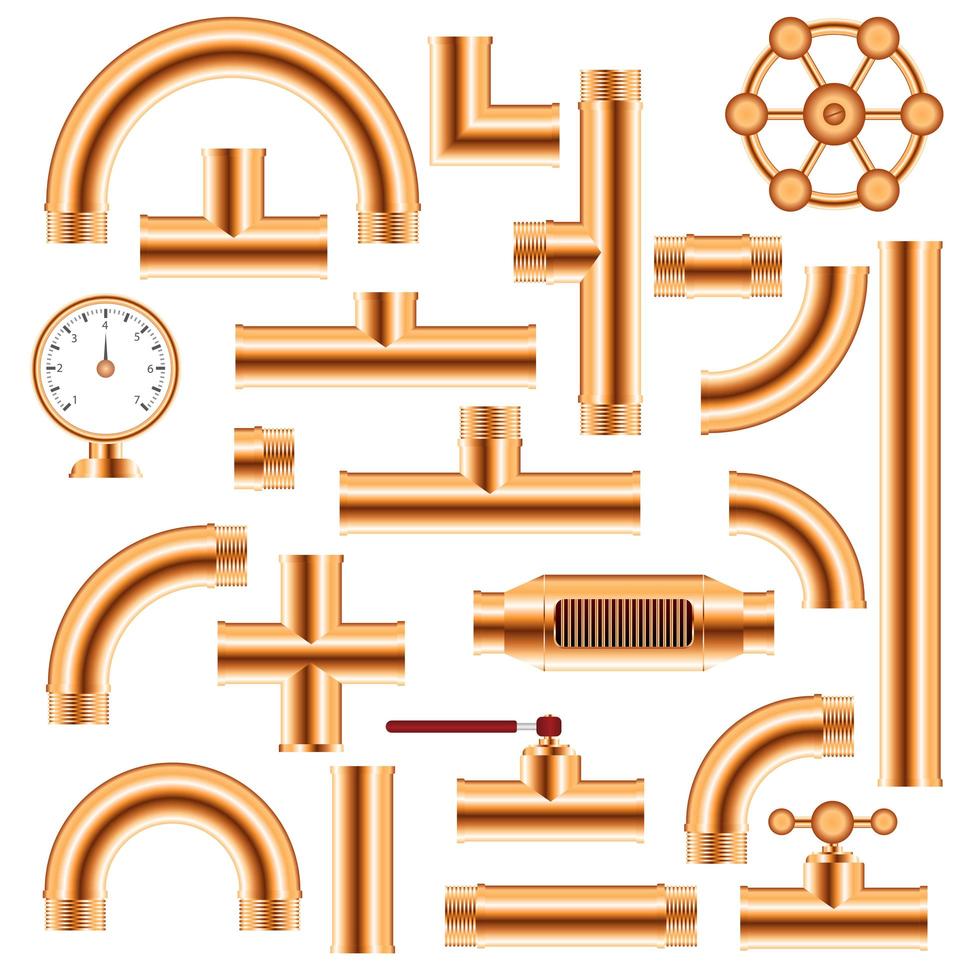 Copper pipe fittings set  vector