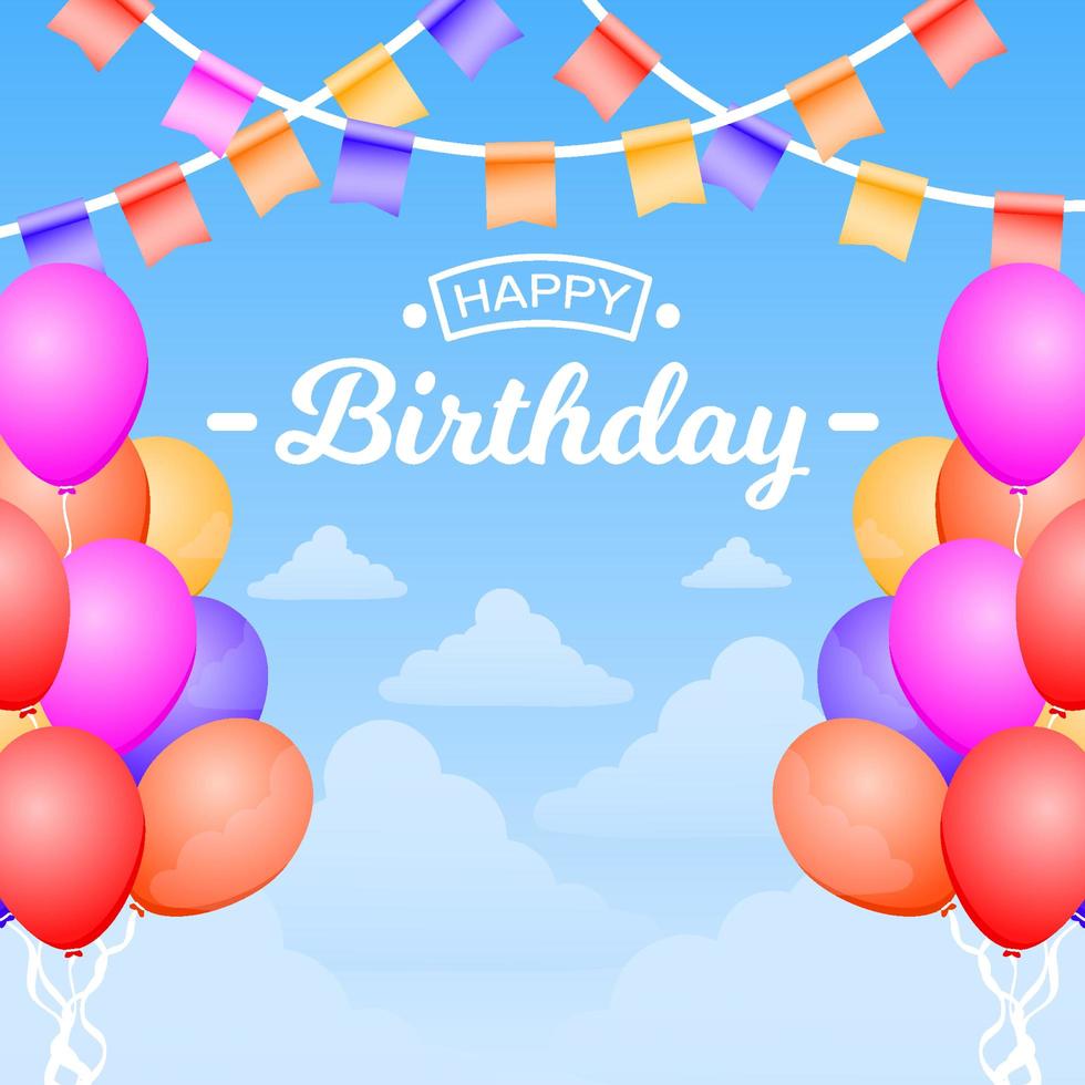 tarjeta de feliz cumpleaños con globos y banderines vector