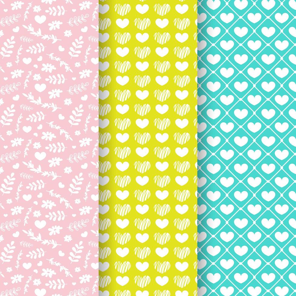 Set of heart and leaf seamless patterns vector