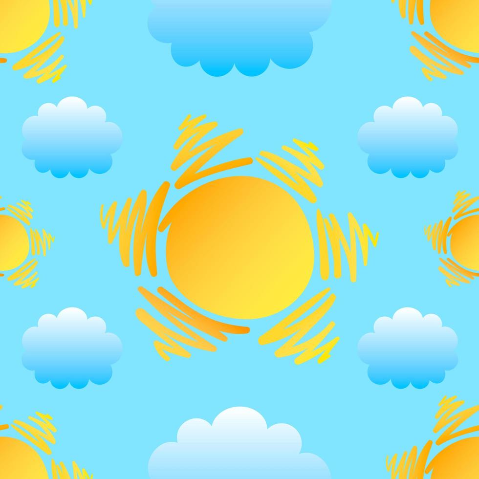Sun and clouds seamless pattern vector