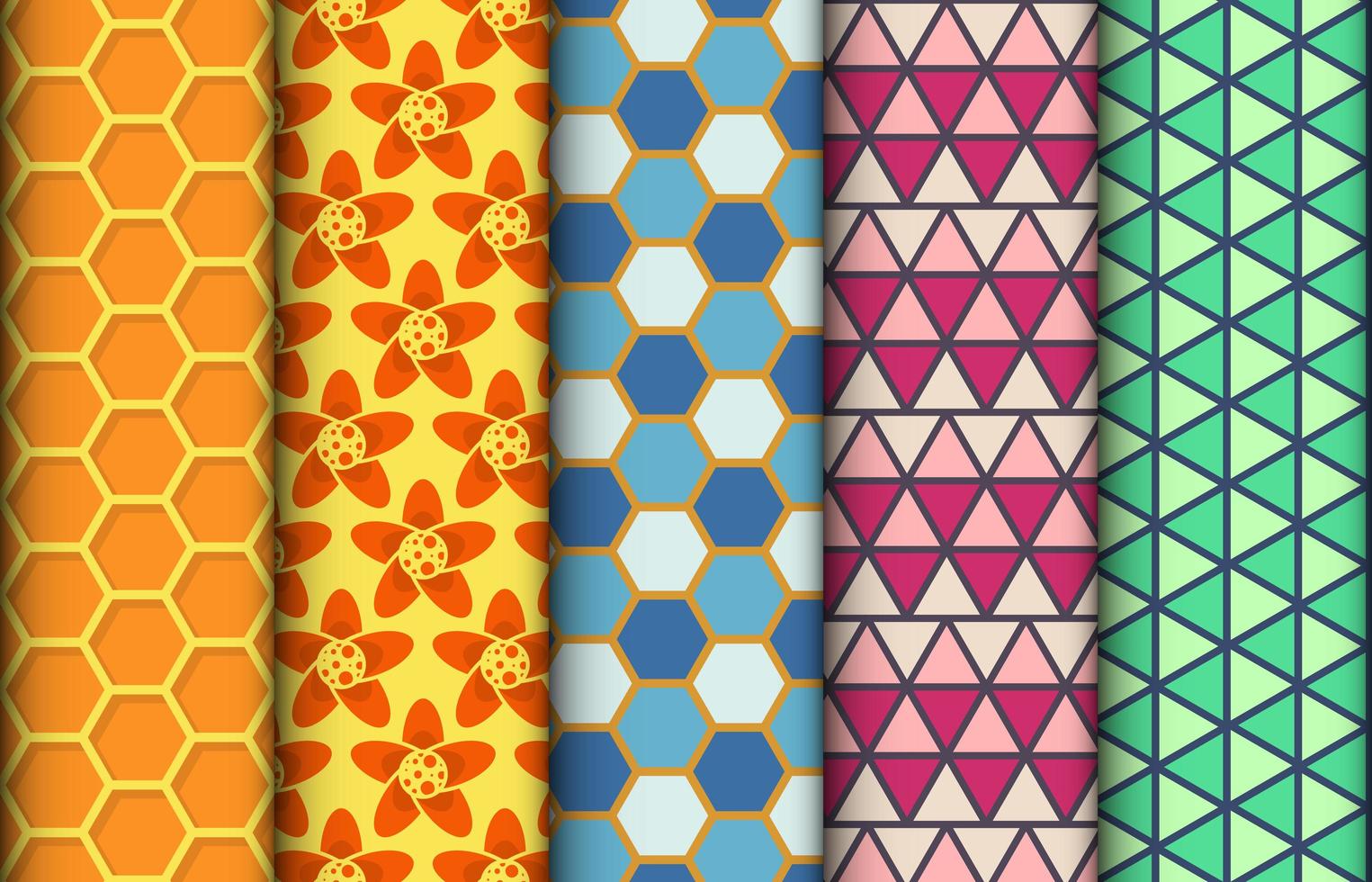 Set of colorful geometric seamless patterns vector