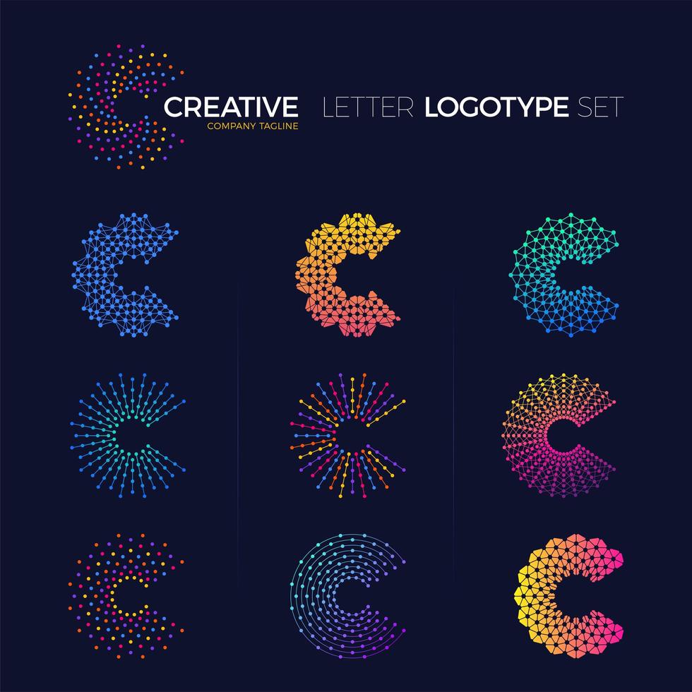 Set of colorful dot and line letter C logos vector