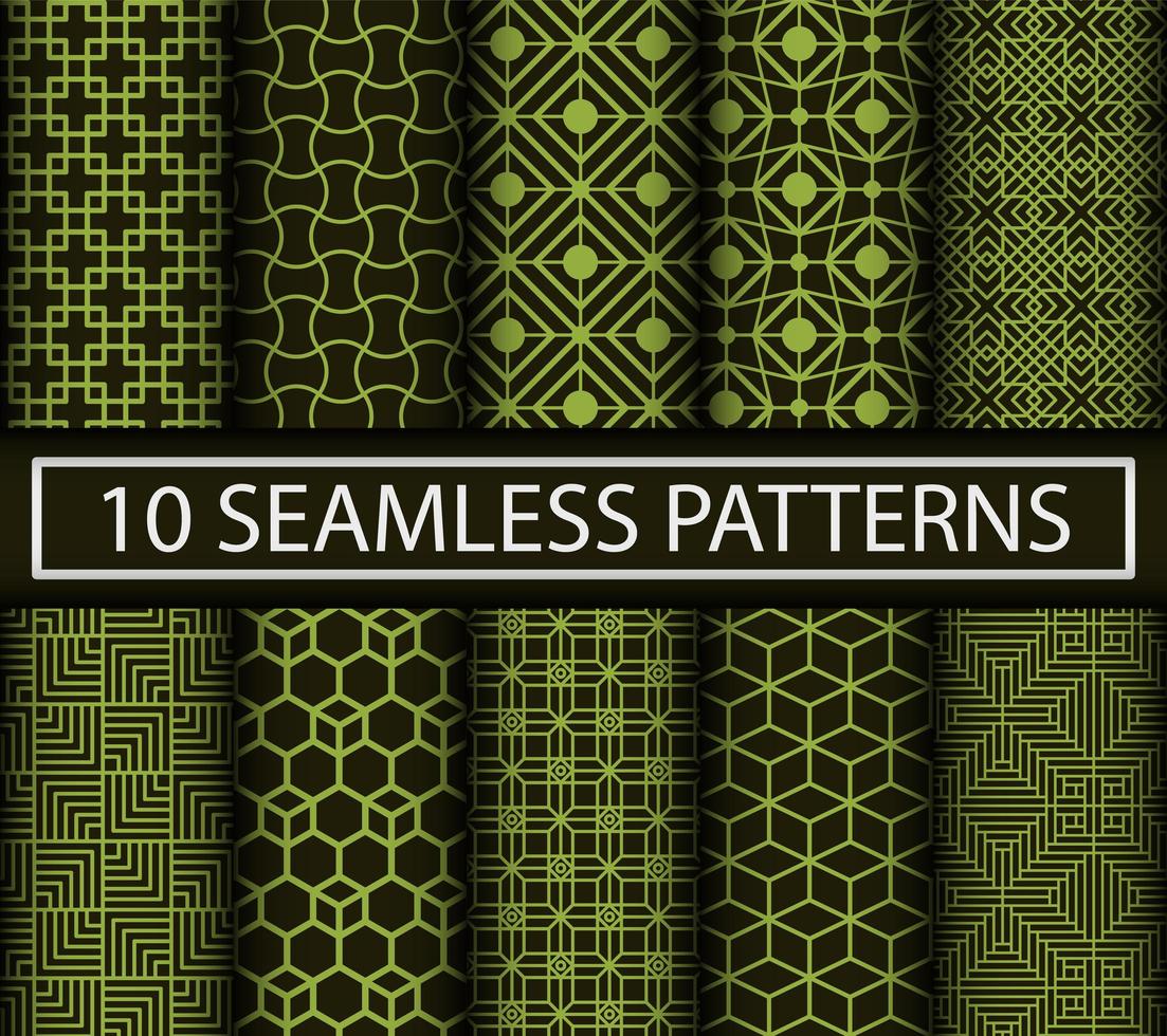 Set of green geometric patterns vector