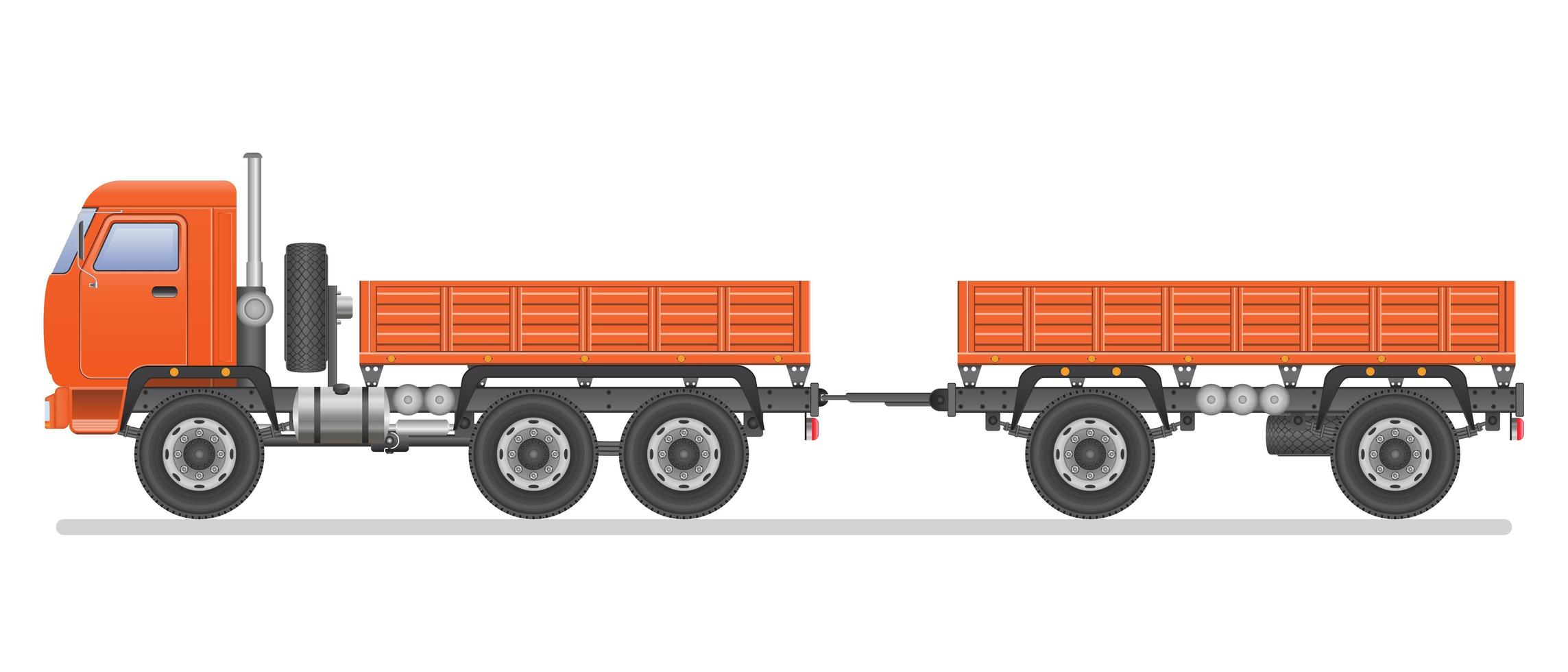 Orange commercial truck with trailer  vector